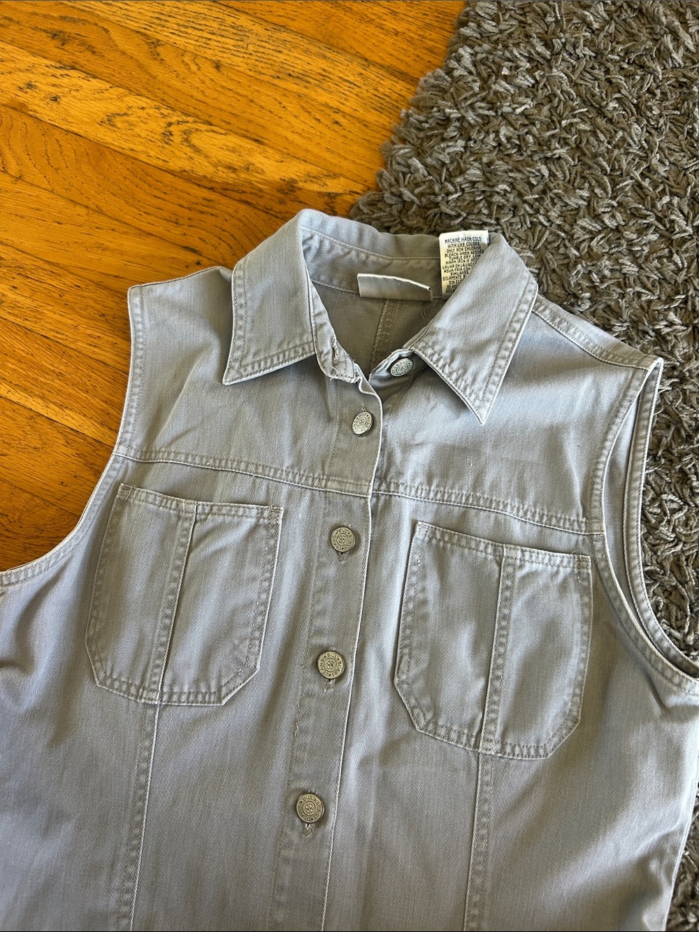 Bill Blass Jeans Vintage Sleeveless Button-Front Denim Dress in Light Gray Sz 8 - Picture 4 of 9